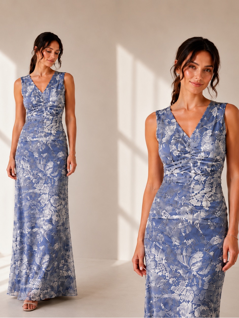 Js Collections Gown Dress 8616700 French Blue Tulle Overlay Lightweight Size 6